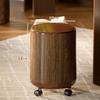 Wood Grain Trash Can with Wheels, Large Round Opening Simple Design Garbage Bin for Home, Movable Easy-Clean Storage Container