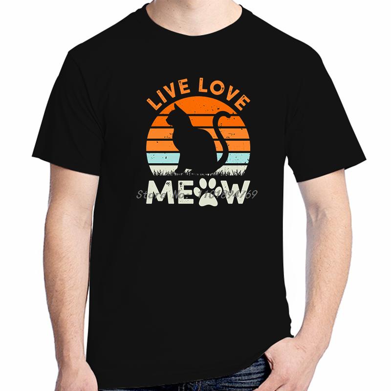 Live Love Meow Cat Graphic Tees Vintage Summer Tops Tshirt New Arrival Goods Fashion New Shirts And Tshirts Unisex Clothes