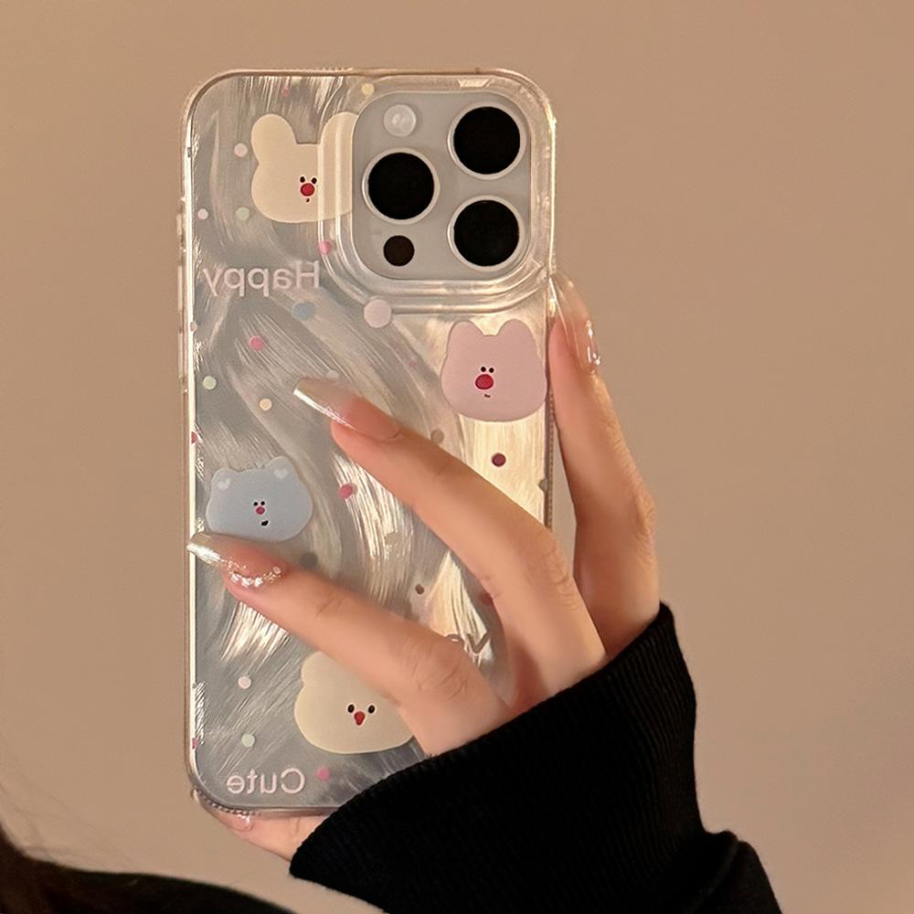 Colorful Bear Head Mobile Phone Case Suitable for Apple 15 Feather Yarn Iphone13 Anti Fall 14 Korean 16 Promax Cartoon