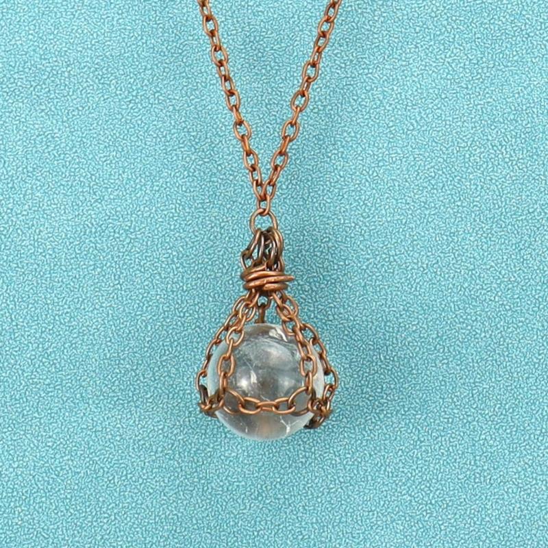 Natural Crystal Holder Necklace Colorful Stone Mesh Pocket Pendant Choker Adjustable Chain Neckchains for Women Girl