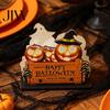 Seasonal Tabletop Ornament Halloween Wooden Napkin Holder, Ghost Pumpkin Decorative Tissue Dispenser, Solid Wood Rack Paper Storage Organizer