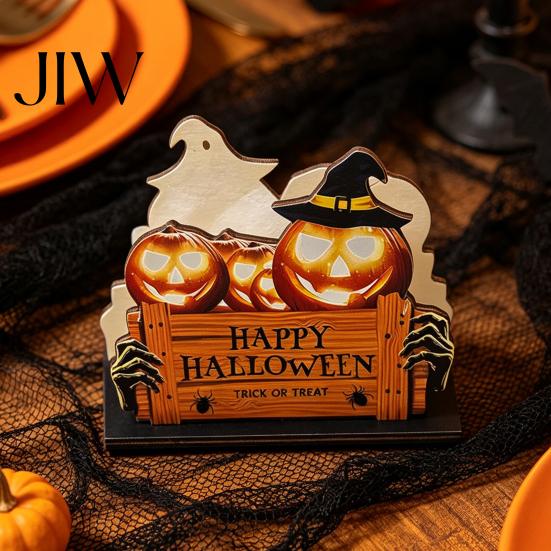 Seasonal Tabletop Ornament Halloween Wooden Napkin Holder, Ghost Pumpkin Decorative Tissue Dispenser, Solid Wood Rack Paper Storage Organizer