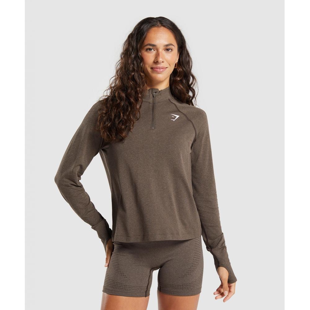 

Gymshark Vital Seamless 1 4 Zip Pullover Penny Brown Marl B5a2k Nbbw XXS