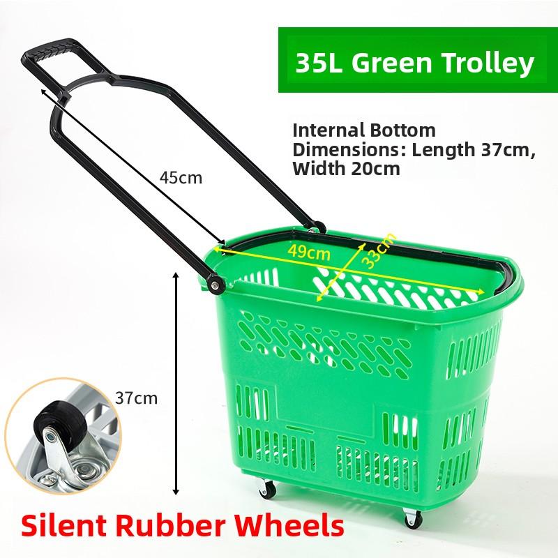 Thickened Plastic Shopping Basket with Wheels Handheld KTV Basket Convenience Store Caddy Vegetable Basket Pull Rod Basket 6970₽
