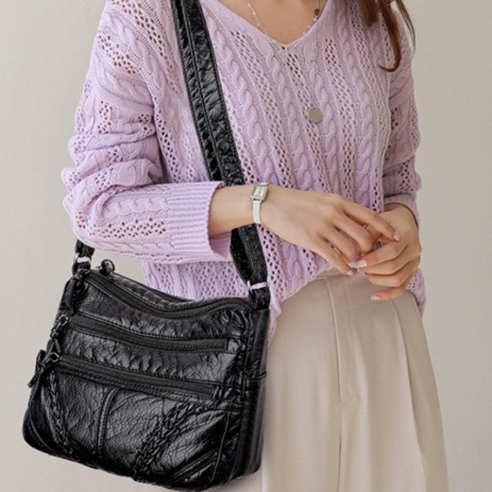 

Zipper Middle Aged Mom Bag Durable Mobile Phone Bag Crossbody Bag Ladies Messenger Bag Work чорний