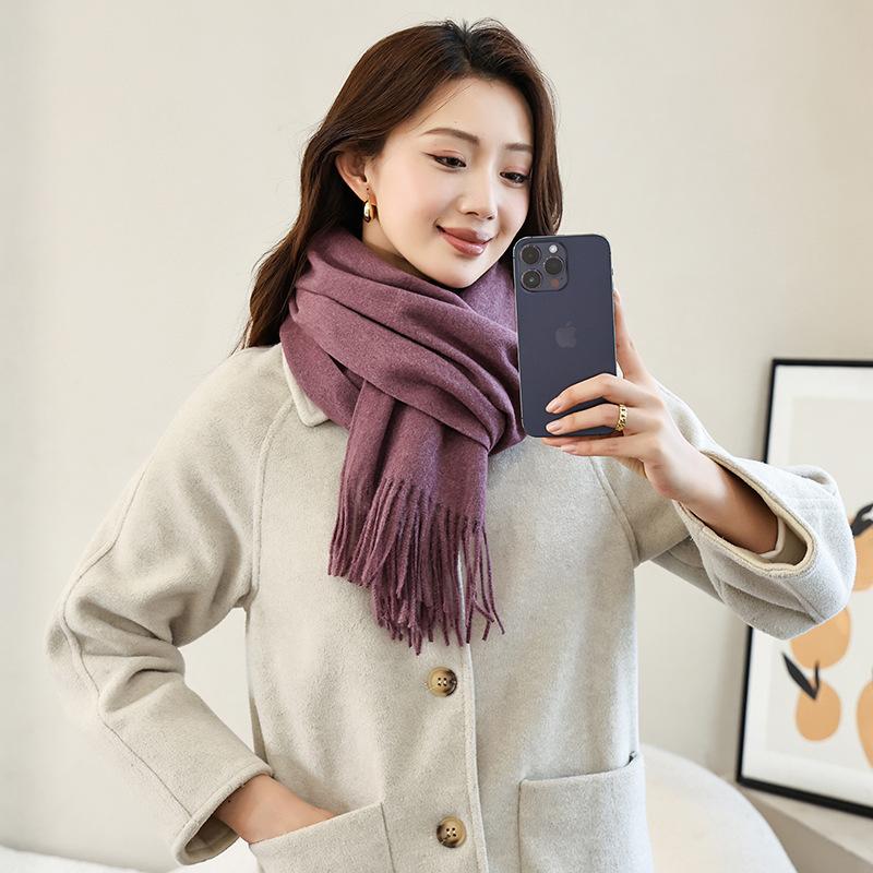 Winter wool simple and versatile scarf solid color women's autumn and winter warm fashion temperament wool shawl