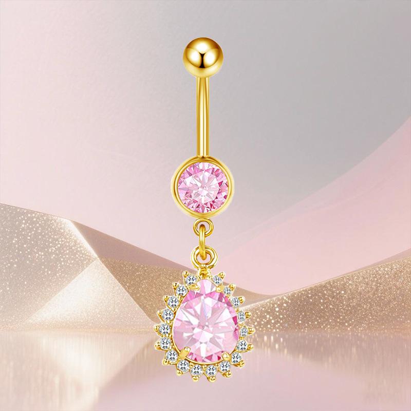 Heart-Shaped Water Drop Navel Ring - Trendy European & American Style