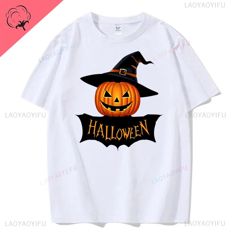 Jack Lanterns  Women Ghost Pumpkin Bat Skeleton Print Round Neck Pullovers Cotton Shirt Graphic T Shirts Y2k Top Harajuku Tops