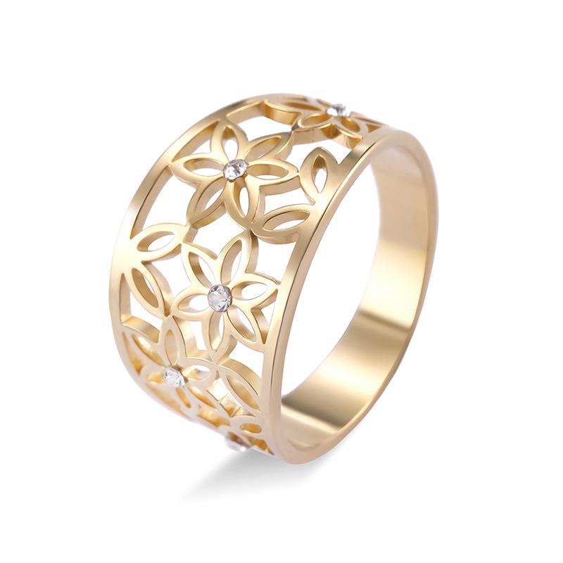 Simple And Elegant Titanium Steel Hollow Flower Ring For Women Fade Resistant Design