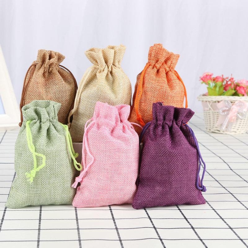 10 Pièces 10X14Cm Sac Cadeau Jute Fait Main Sac Naturel Coton Lin Sac d'Emballage Cadeau Sac de Rangement Bijoux