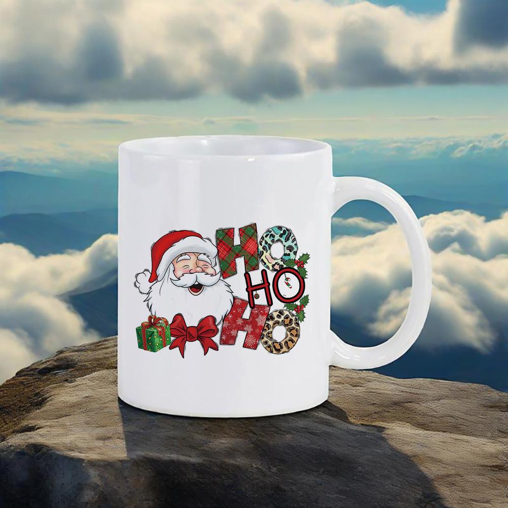 Cozy Xmas Themed Coffee Mug Christmas Tree Drawing Ceramic Mugs Santa Snowman Breakfast Cups Ho Ho Ho Cup Festive Gift Drinkware