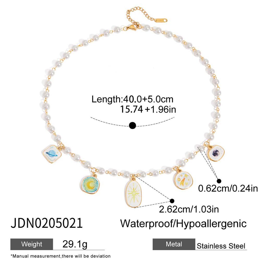 Sweet and romantic design 18K gold drip print glass pearl curved needle pendant necklace