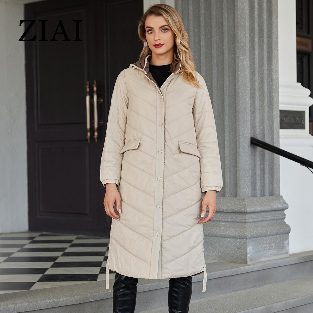 ziai Autumn Winter Women's Jacket Long Warm Padded Quilted Coat Hood Solid Loose Padded Parka Women Clothing Girls ZM-20494