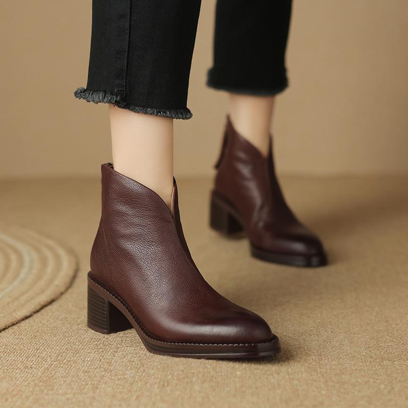 Concise Basic Women Ankle Boots Pointed Toe Mature Shoes Woman Back Zipper 2024 Autumn Winter New Genuine Leather Office Lady