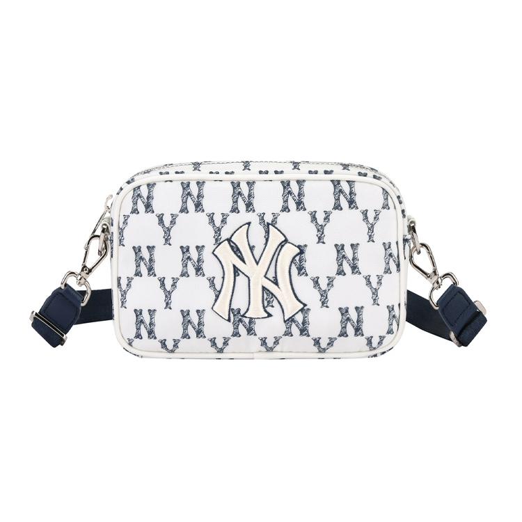 New MLB Monogram Collection Nylon Fabric Camera Bag, Fanny Pack, Crossbody Bag, Shoulder Bag Unisex Blue White 32BGDR111-50N
