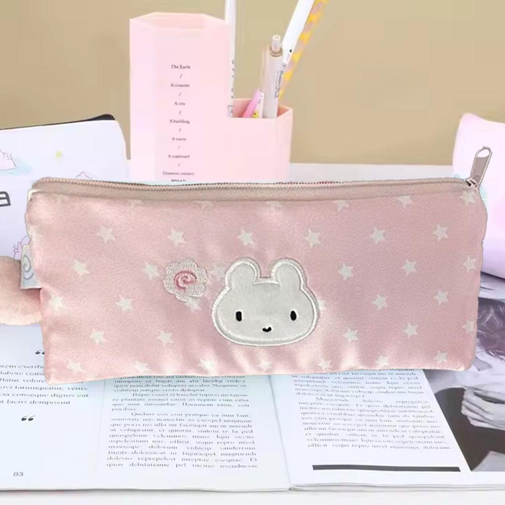 INS Pink Cute Star Bunny Pencil Case Aesthetic Portable Girl Makeup Bag Pouch Stationery Organizer Kawaii School Supplies Gifts
