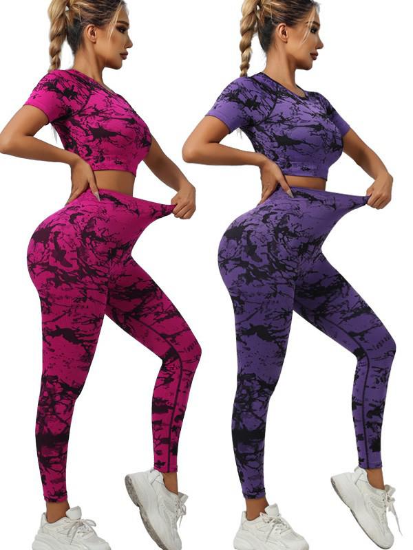 Seamless Tie-Dye Yoga Set: Beautiful Back Sports Bra & High-Waist Peach-Lifting Leggings for Women