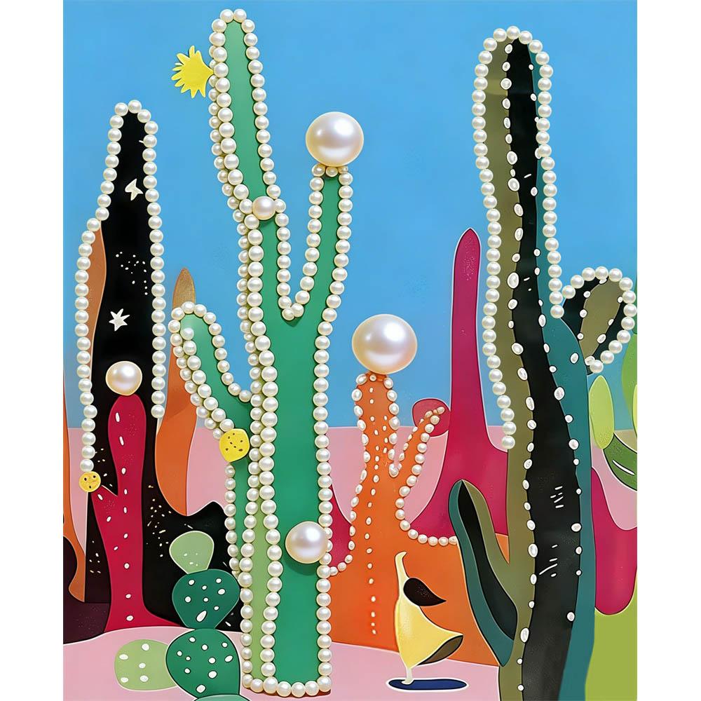 

DIY 5D Cactus Pearl Art Kit No Frame Pearl Diamond Painting for Adults 30x40cm Floral Gem Art for Home Wall Decoration & Craft Gift 30x40cm