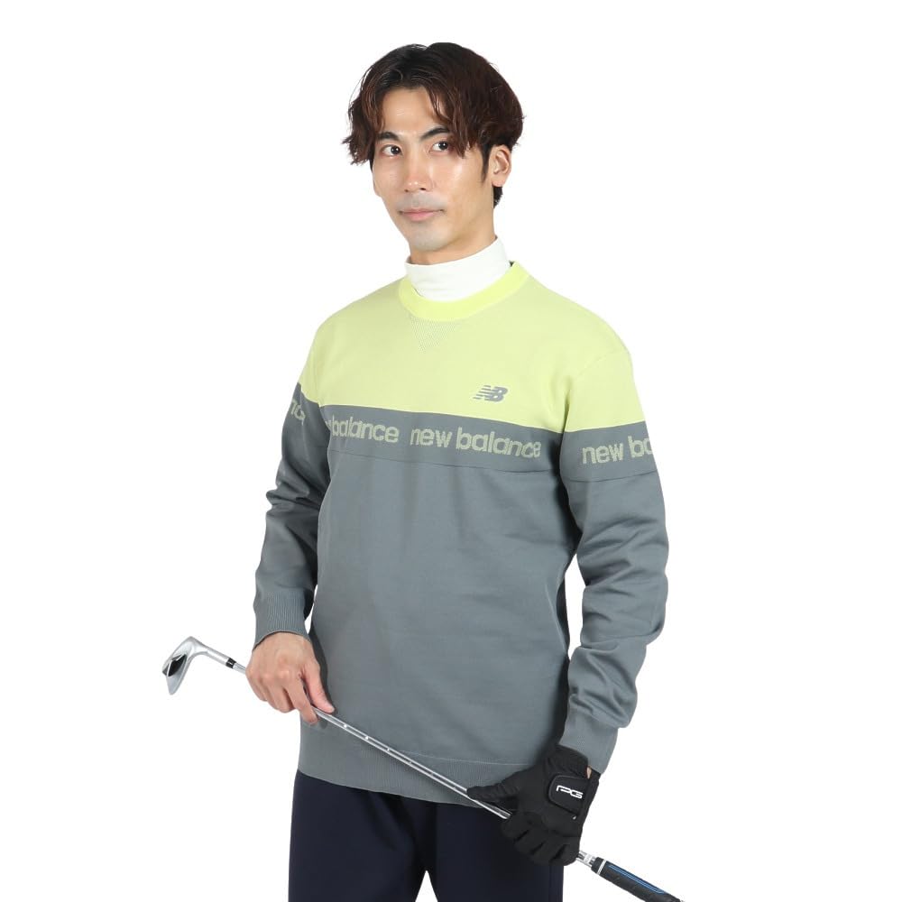 New Balance Crew Neck Sweater Logo Golf x Gray 5 Men s (Stretch, Jacquard) / / 012-4270001 023_Yellow [L]