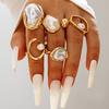 Design Geometric Baroque Pearl Ring Alloy Flower Dripping Branch Ring Set