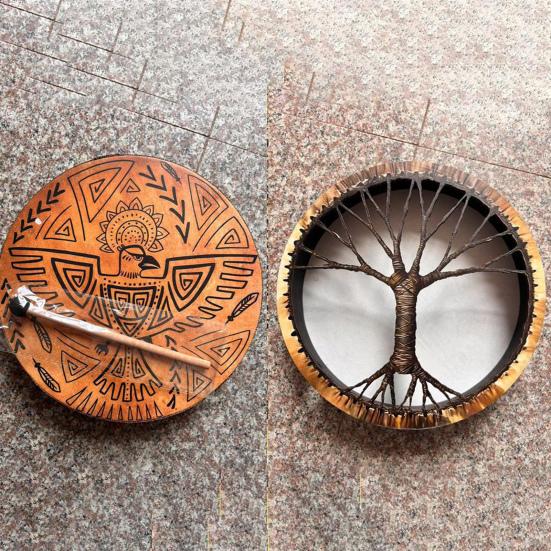 Shaman Drum 10 Inch Handmade Hand Drum with Drum Stick Tree of Life Sound Healing Instrument for Spiritual Music Reflection Meditation