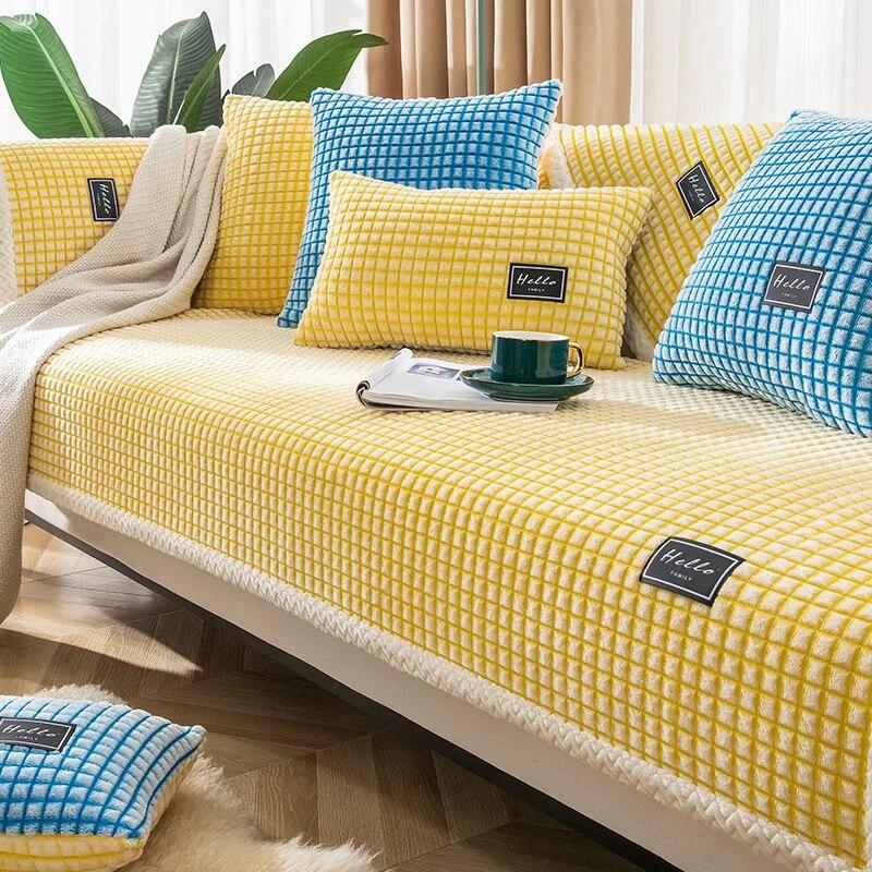 

Мягкий бархатный чехол для дивана для гостиной, эркер, коврик для дивана L-образной формы, новый однотонный чехол для дивана, полотенце 70x70cm