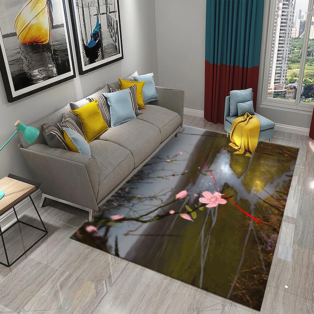 3D Pink Peach Blossom Carpet Living Room Coffee Table Area Mats Balcony Bedroom Decoration Rugs Kitchen Bathroom Anti-slip Rugs