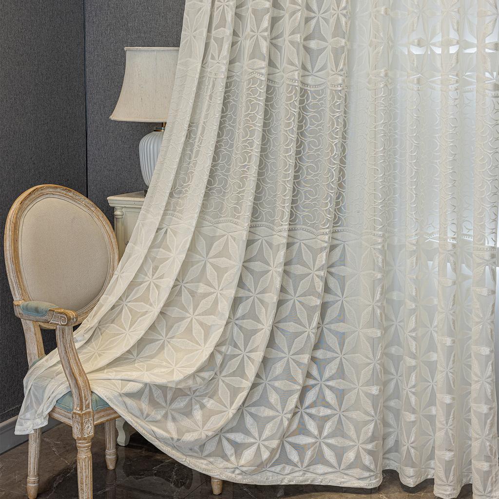 Bohemian French Plant Jacquard Semi-Sheer Curtains, Grommet Top, Modern Textured Fabric, Light Filtering, Home Decor for Bedroom, Living Room, Balcony