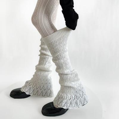Vertical Stripe Hollow-out Micro-flare Leg Warmers Y2K Spice Girl Slim Layered Knitted Slouchy Leg Warmers