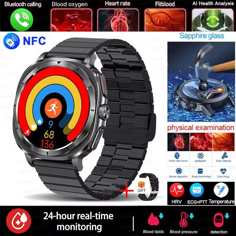 2025 Fashion New Expert Level Health Smart Watch Men ECG+PPG Laser Monitor Uric Acid Blood Fat Blood Pressure NFC HD Call Watch