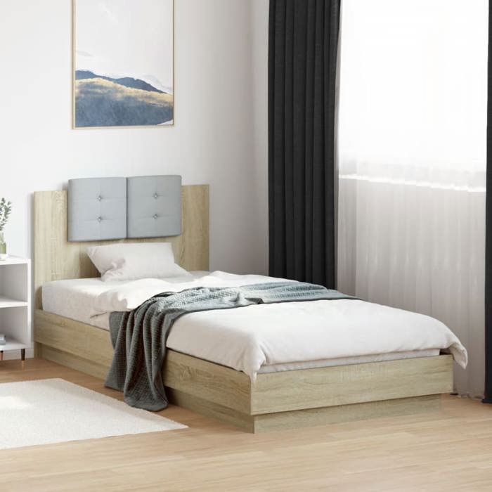 VidaXL Cadre de Lit avec Tête de Lit et Lumières LED, Sommier à Lattes, Lit Simple, Lit Adulte de Chambre à Coucher 3210033