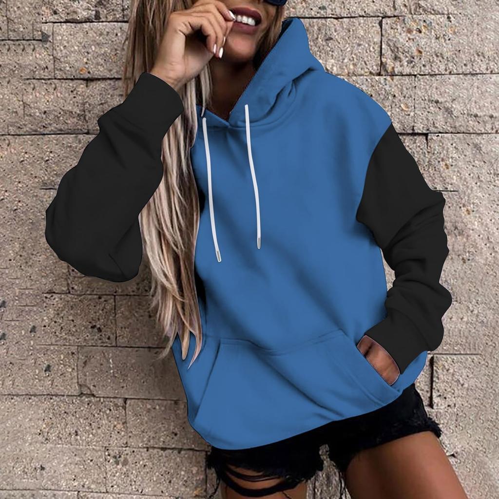 Women's Casual Long Sleeve Color Block Hoodie Sweatshirt