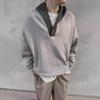 Bărbați toamna iarna hanorac fire glugă patchwork lejer mâneci lungi cu manșete elastice și tiv V-gât casual streetwear top