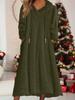 Women's Long Sleeve Round Neck Casual Loose Warm Hooded Fleece Sweater Midi Dress