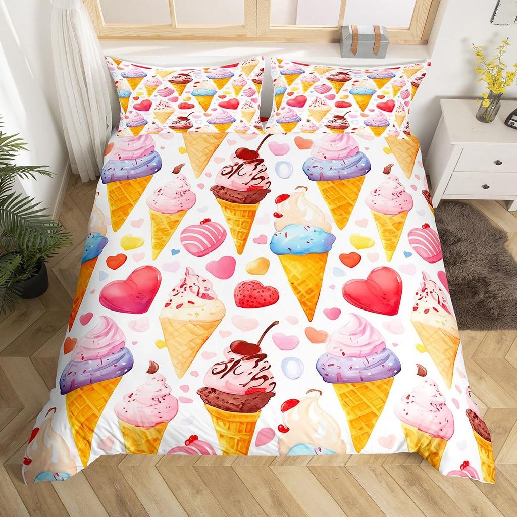 Ice Cream Comforter Covers Queen Size Duvet Covers For Boys Girls Quilt Cover 3Pcs 1 Duvet Cover 2 Pillowcases Lightweight Down