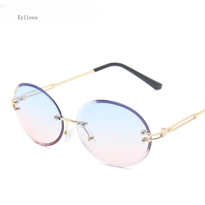 Round Shape Ladies Sunglasses Rimless Cut Edge Anti-glare  Sun Glasses for Women Vintage Retro Sunglasses Women Gafas De Sol