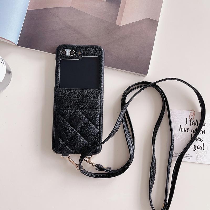Luxus-Leder-Hals-Schultergurt-Crossbody-Brieftasche für Samsung Galaxy Z Flip 5 Z Flip 4 Z Flip 3 Kartensteckplatz-Abdeckung