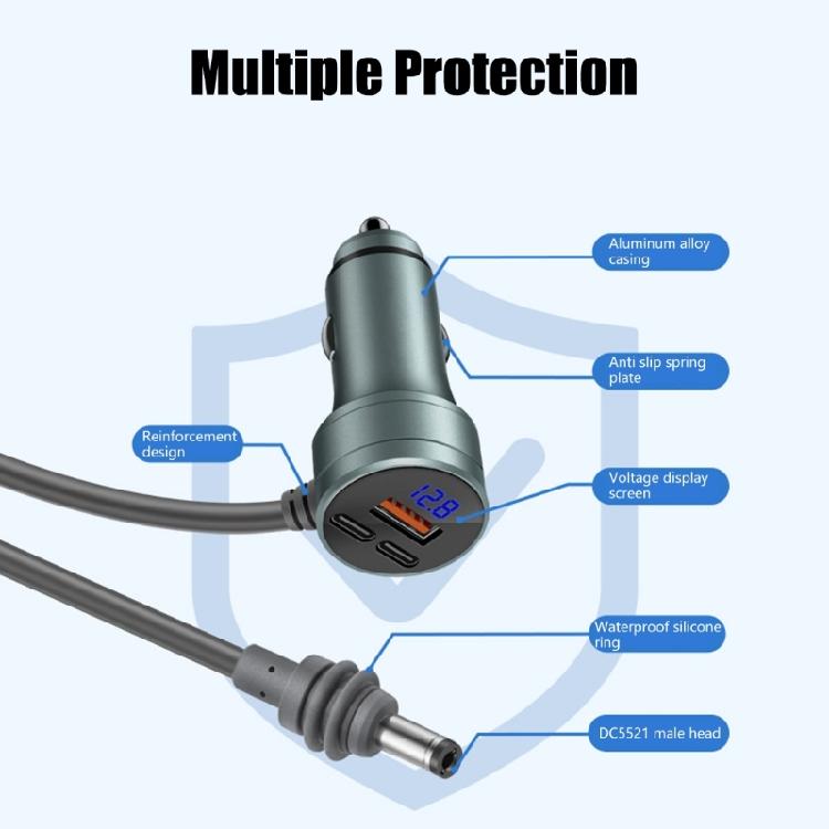 Compact Multi Port Car AC adapter Cable With Quick charging 3.0 And Real Time Potential Detection System