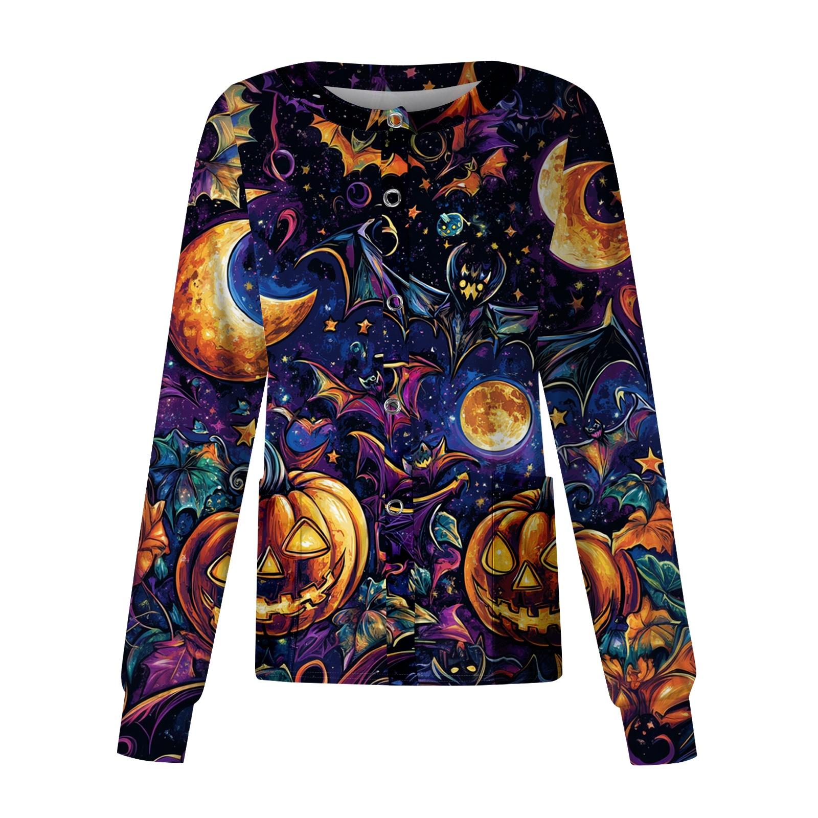 

Women s Long Sleeve Button Up Halloween Print Casual Work Shirt Medical Uniform Top Nurse Scrub Coat XL жовтий