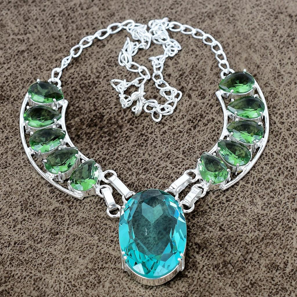 Indicolite Tourmaline Gemstone 925 Sterling Silver Jewelry Necklace 18" KKG-438