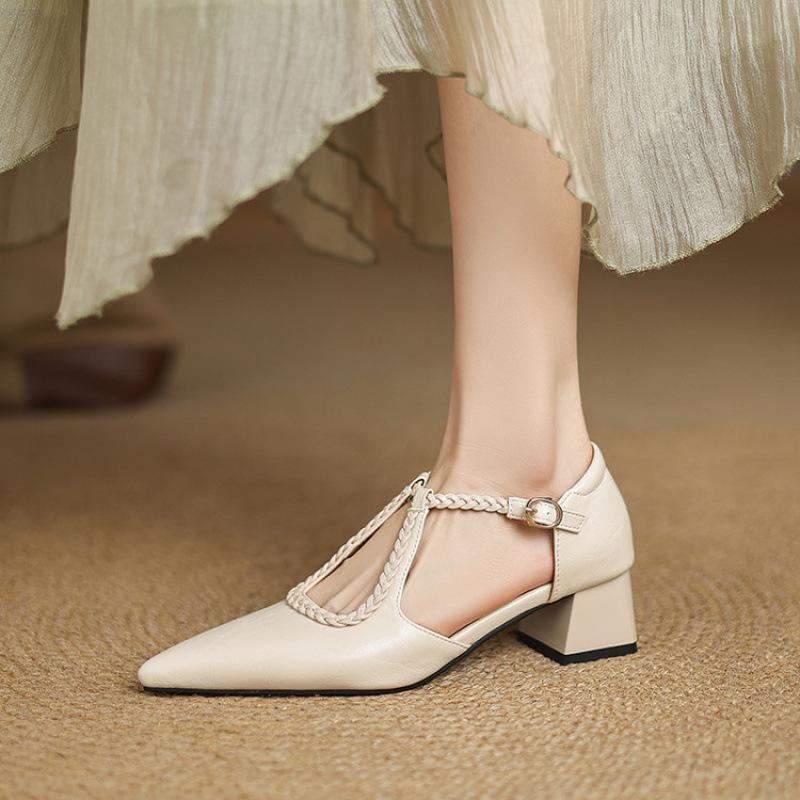 Summer women's high-heeled sandals casual solid color buckle bag heel size women's shoes new soft-soled hollow sandals women