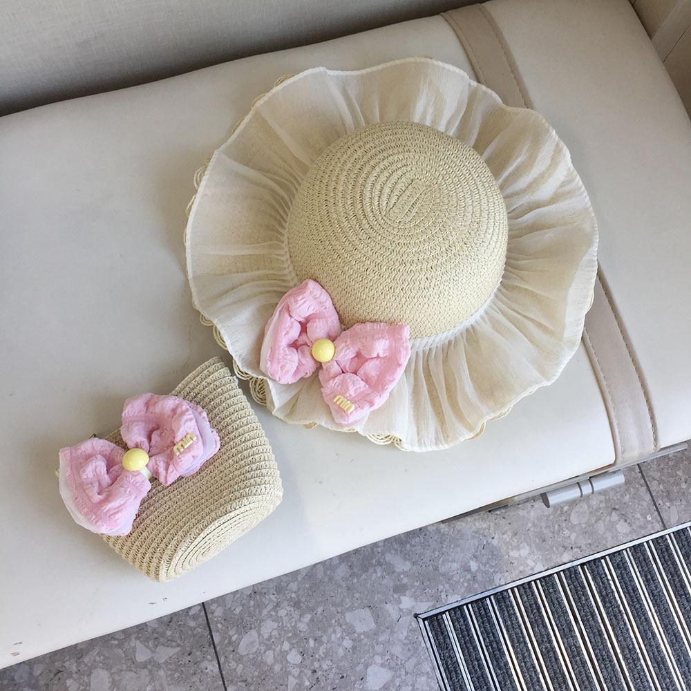Girls Summer Straw Sun Hat Baby Beach Shade Bucket Cap for Toddler Kids Outdoor UV Protection Breathable Lightweight