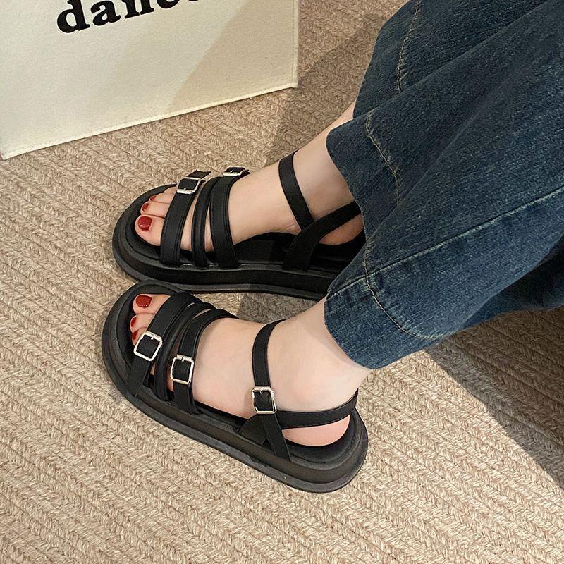 One-word Buckle with Muffin Thick-soled Popular Women's Sandals 2025 Summer New Models with Skirts Fashionable Versatile Sandals Women