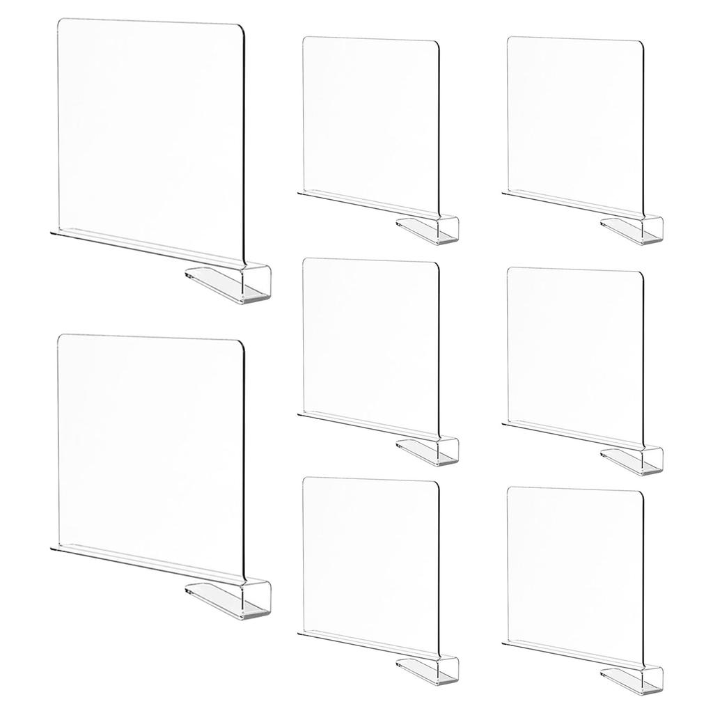 8 Pack Clear Acrylic Shelf Dividers, Wardrobe Organiser & Separator for Clothes, Towels and Bags, Tool- Partition for Wooden Shelves (F