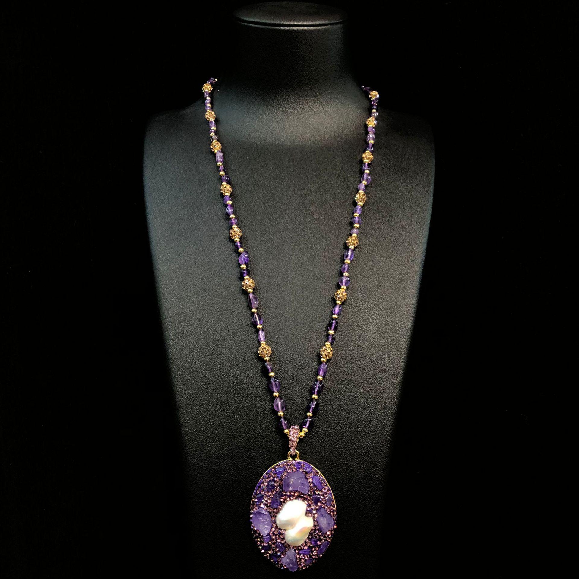 

Nine Purple Fire Necklace Amethyst Czech Diamond Natural Pearl Inlaid Pendant