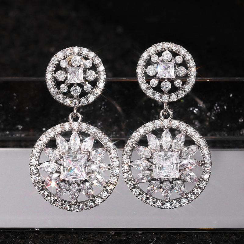 Huitan Gorgeous Bridal Wedding Earrings Inlaid Brilliant CZ Elegant Women Dangle Earrings Anniversary Gifts Fashion Jewelry