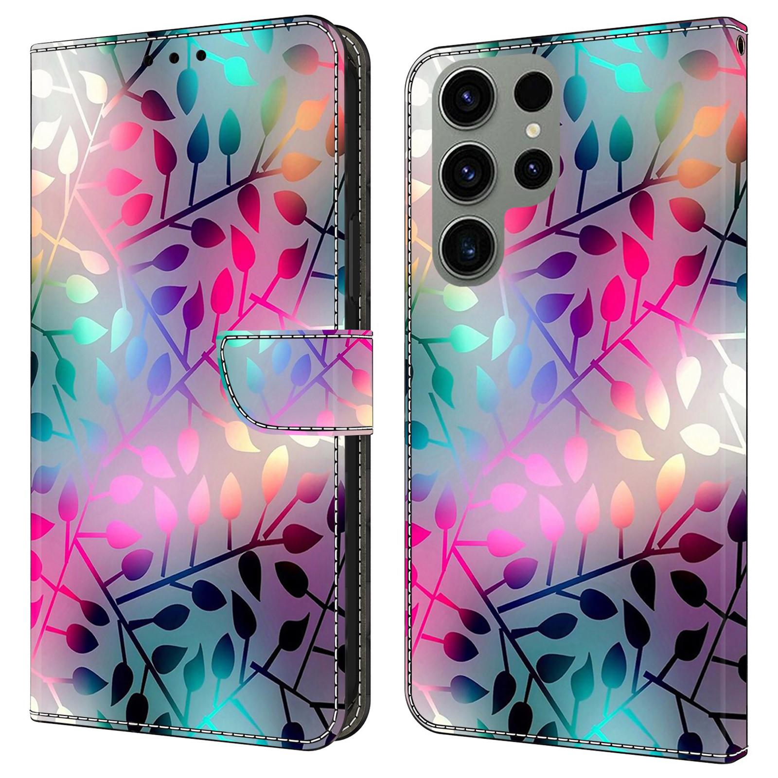 

For Samsung Galaxy S24 Ultra Case Anti-fall PU Leather+TPU 3D Pattern Phone Guard Cover Maple Leaf