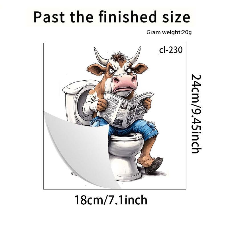 

3D Funny Cartoon Calf Reading Newspaper on Toilet Wall Sticker Self-Adhesive Waterproof Removable Bathroom Home Decor Art 18x24cm