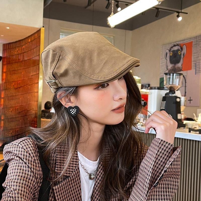 RICYGVM Solid Color Duckbill Hat For Women Beret Fashion Artist Painter Cap Retro Girls Forward Hats Outdoor Sunshade Visors