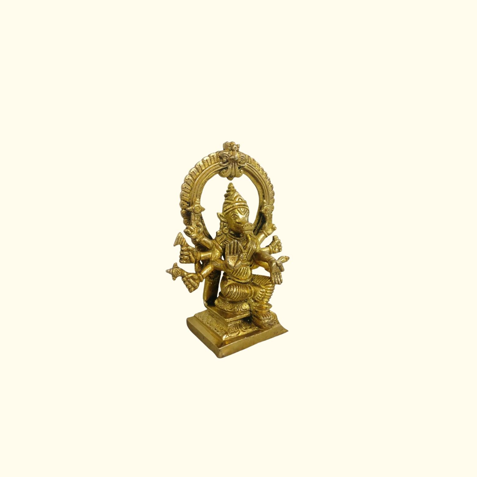100% Pure Brass Varahi Devi Idol, Varahi Amman, Barahi Devi Murti, Gold - 7 Inch